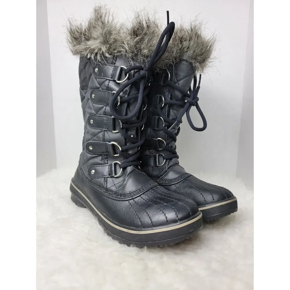 Sorel  Tofino II Boots Womens Size 7 Black Stone Waterproof Lace Up Quilted